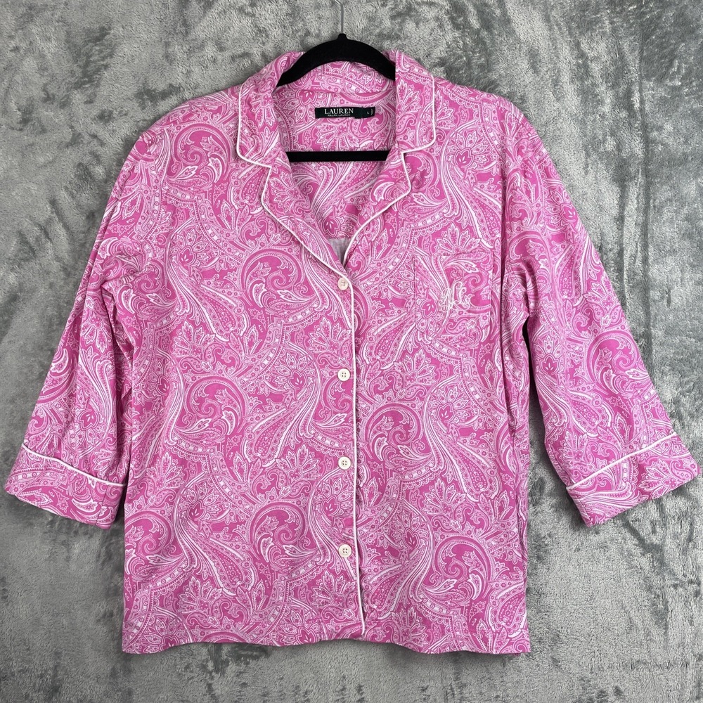 Lauren Ralph Lauren Sleep Shirt Womens Large Pink Paisley Pajama Top Cotton